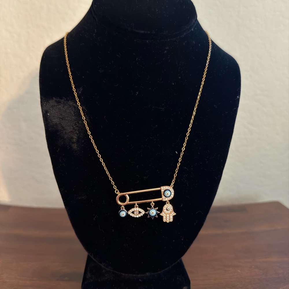 Elegant Gold and Blue Charm Necklace